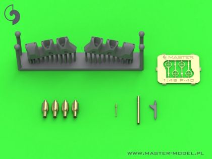 1:48 Curtiss P-40 L, N early - 4 x Browning .50 blast tubes with adapter & gunsight & Pitot Tube (for Eduard)