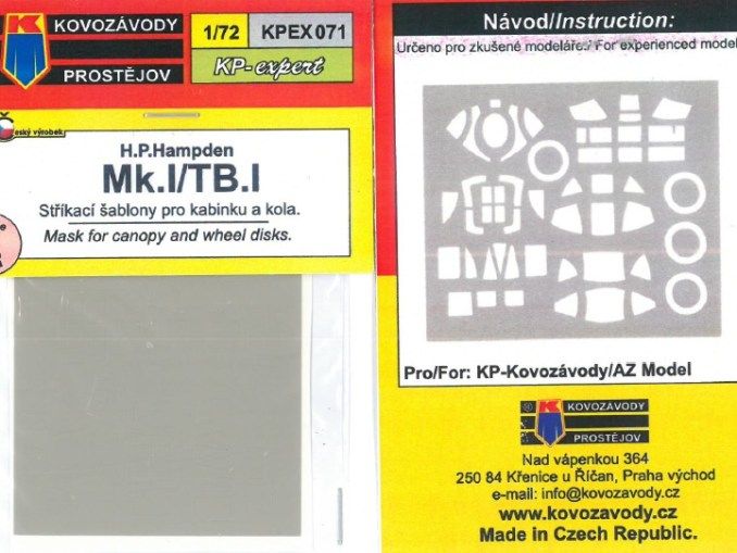 1:72 Hampden mask for canopy and wheel disks