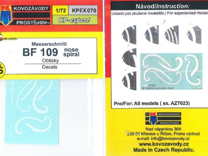 1:72 Bf 109 nose spiral decals