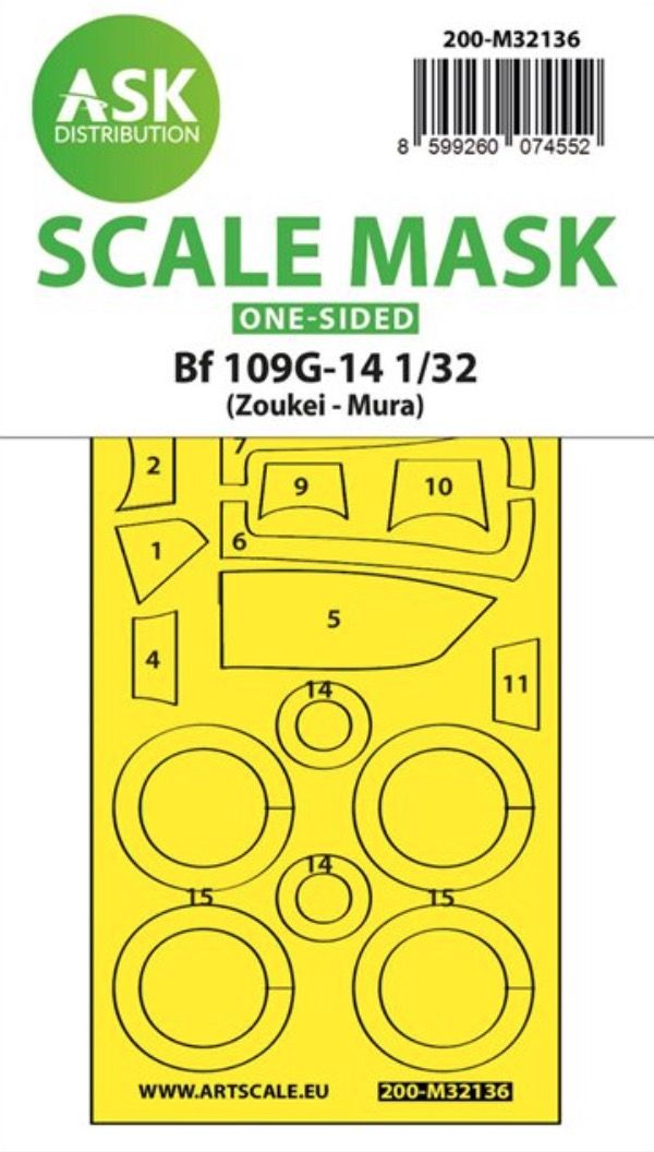 1:32 Bf 109G-14 one-sided express fit and self adhesive mask for SWS Zoukei - Mura