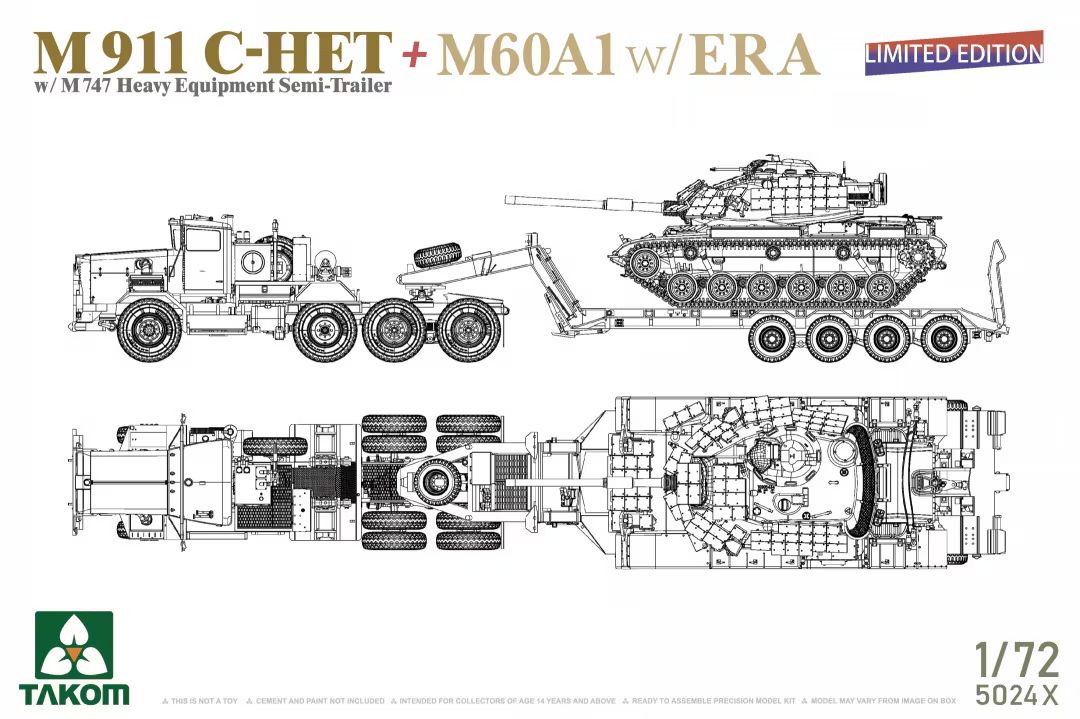 1:72 US M911 C-HET with M747 Heavy Equipment Semi-Trailer and M60A1 with ERA