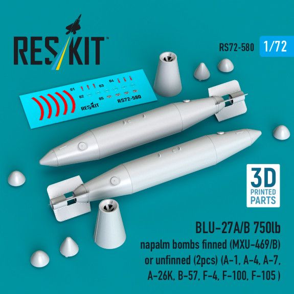 1:72 BLU-27A/B 750lb napalm bomb finned (MXU-469/B) or unfinned (2pcs)