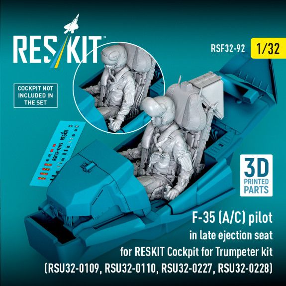 1:32 F-35 (A/C) pilot in late ejection seat for RESKIT Cockpit for Trumpeter kit (RSU32-0109,RSU32-0110,RSU32-0227,RSU32-0228)