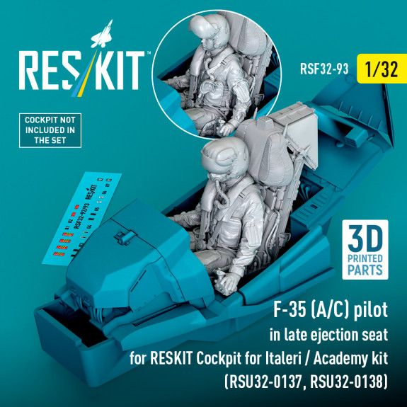 1:32 F-35 (A/C) pilot in late ejection seat for RESKIT Cockpit for Italeri / Academy kit (RSU32-0137, RSU32-0138)