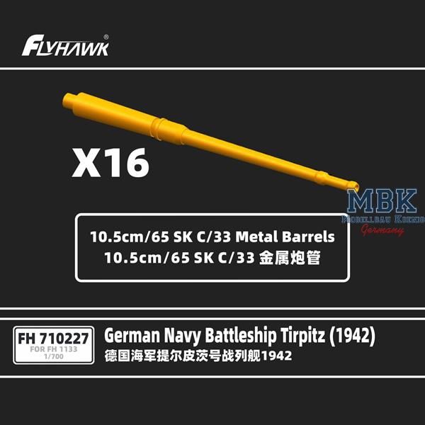 1:700 Battleship TIRPITZ 10.5cm/65 SK C/33 Metal Barrel