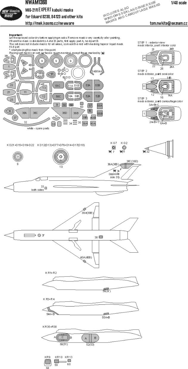 1:48 MiG-21 R - EXPERT Kabuki Masks (for Eduard Kits)