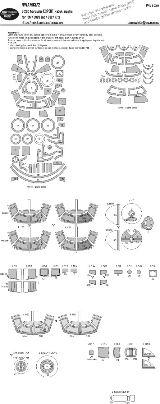 1:48 Martin B-26 C Marauder - EXPERT Kabuki Masks (for ICM 48328 and 48324 Kits)