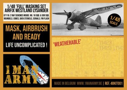 1:48 Westland Lysander Mk.I / Mk.III - Full Masking Set (for Airfix Kits)