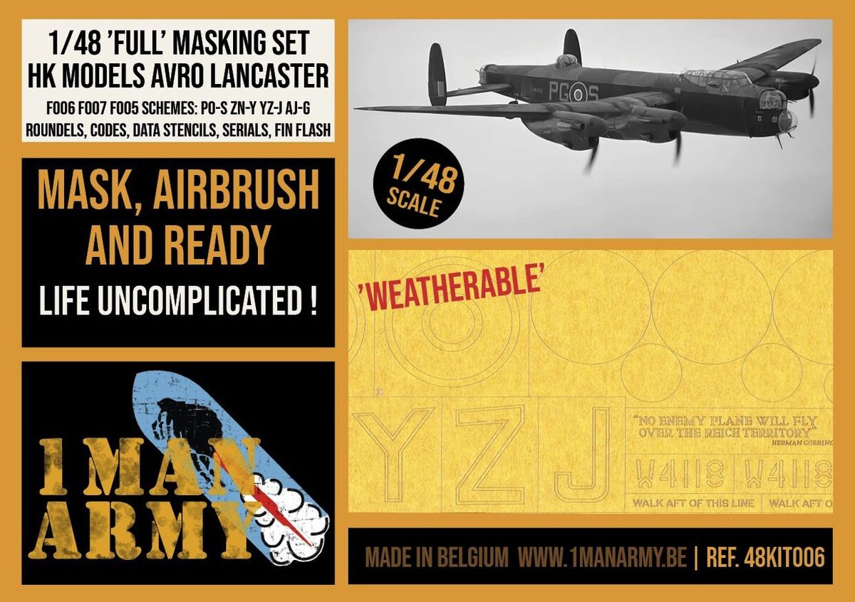 1:48 Avro Lancaster B Mk.I / Mk.III Dambuster / Special Grand Slam - Full Masking Set (for Hong Kong Models Kits)