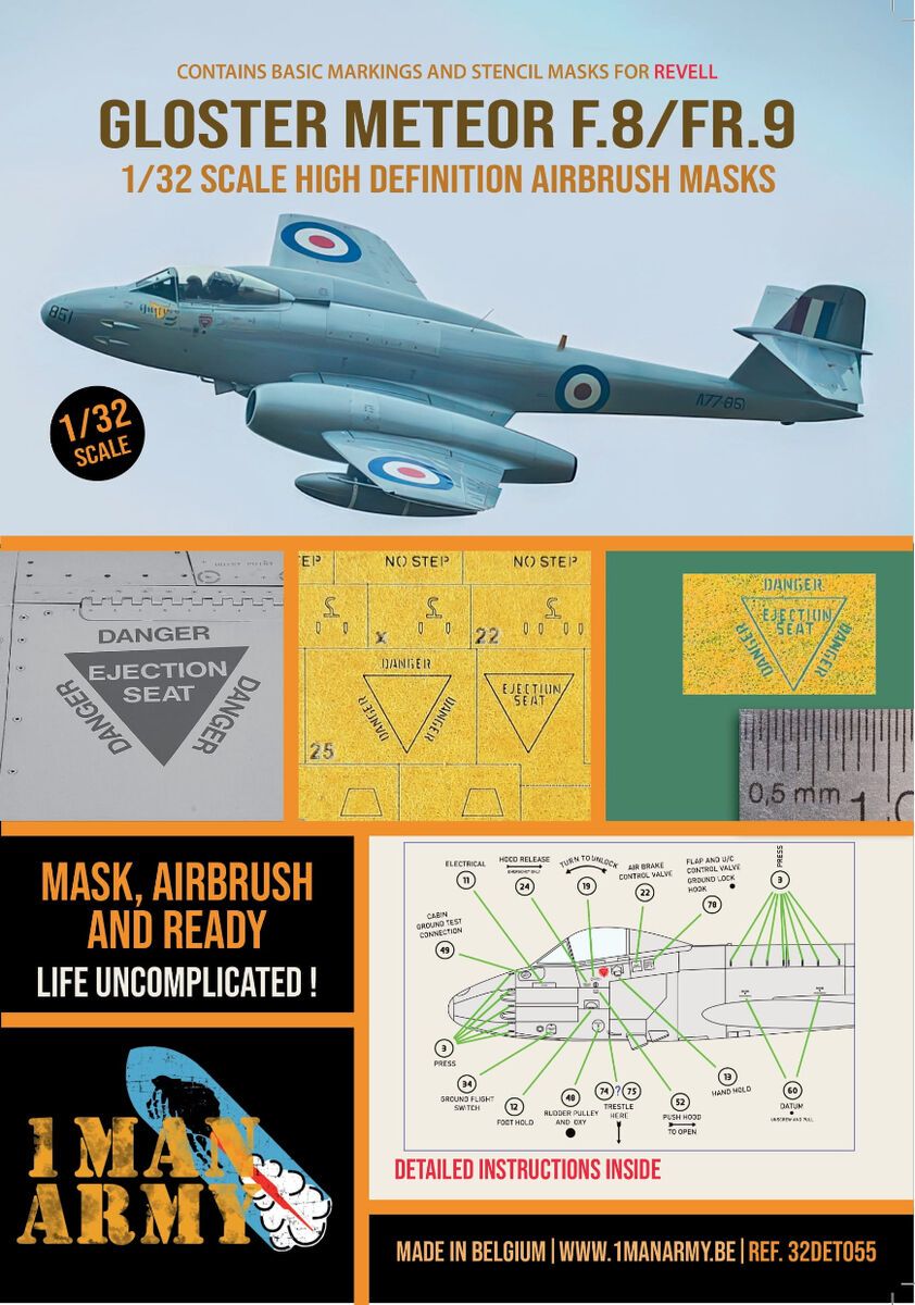 1:32 Gloster Meteor F.8 / FR.9 - Airbrush Masks Set (for Revell Kits)