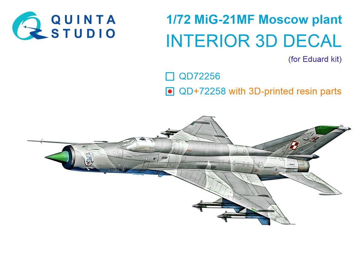 1:72 MiG-21 MF (Moscov Plant) - 3D-Printed & Coloured Interior with 3D-Printed Resin Parts (for Eduard Kits)