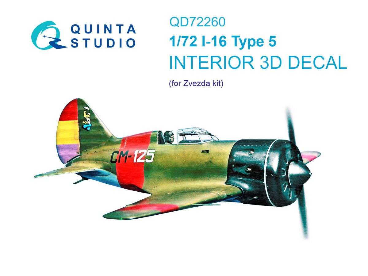 1:72 Polikarpov I-16 Type 5 - 3D-Printed & Coloured Interior (for Zvezda Kits)