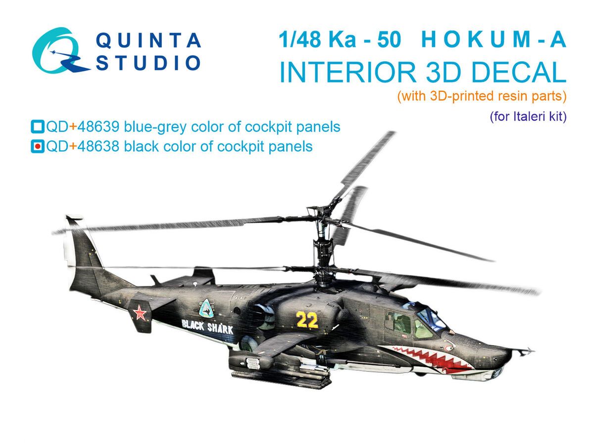 1:48 Kamov Ka-50 (Black Panels) - 3D-Printed & Coloured Interior with 3D-Printed Resin Parts (for Italeri Kits)