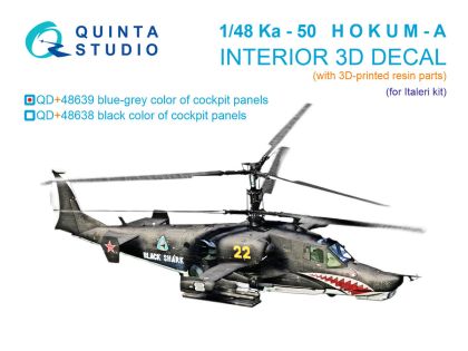 1:48 Kamov Ka-50 (Blue-Grey Panels) - 3D-Printed & Coloured Interior with 3D-Printed Resin Parts (for Italeri Kits)