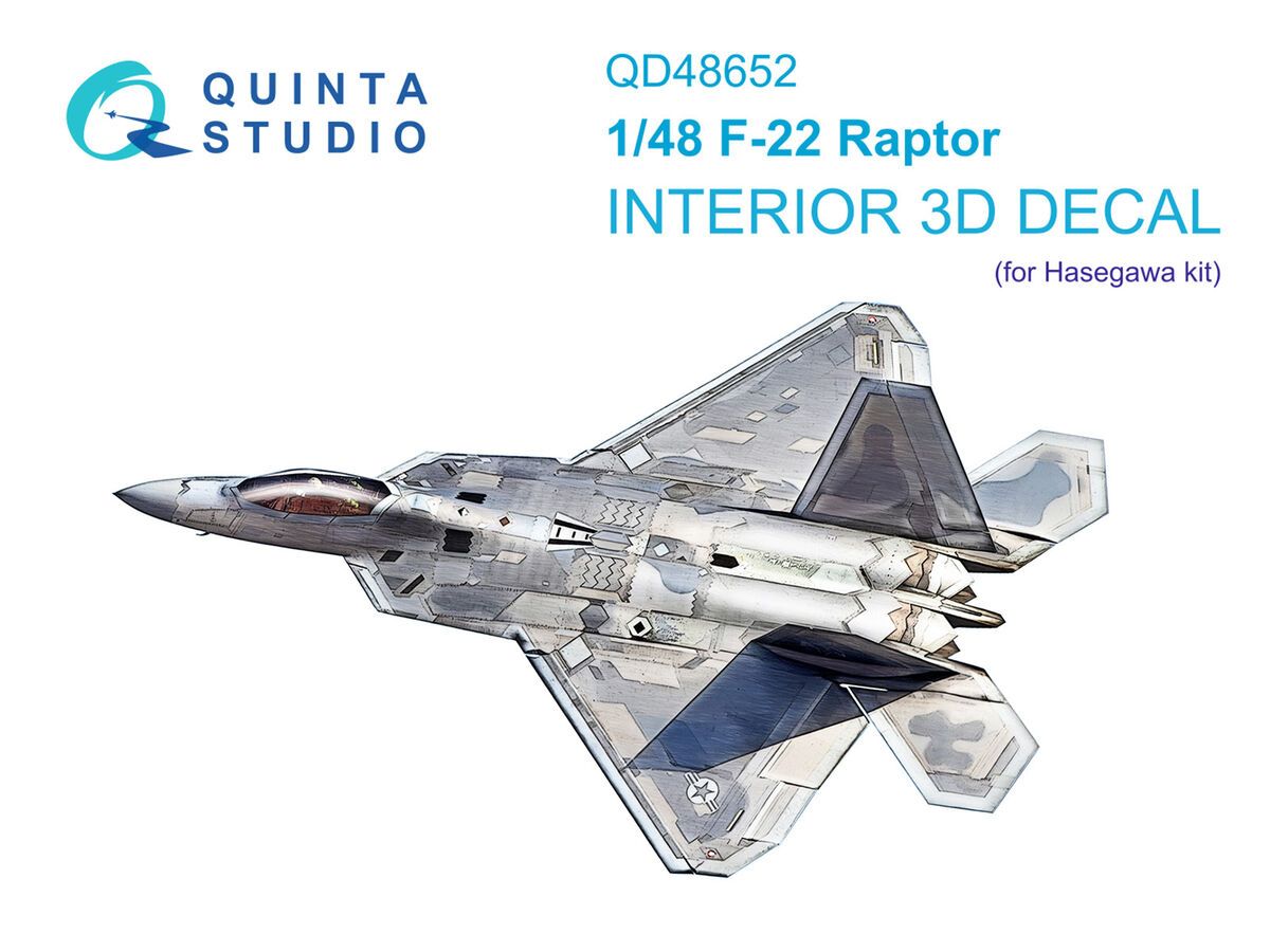 1:48 F-22 Raptor - 3D-Printed & Coloured Interior (for Hasegawa Kits)