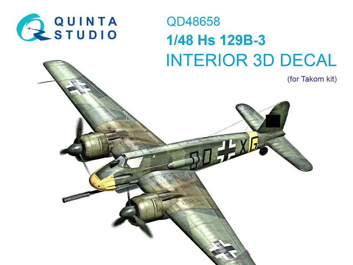1:48 Hs-129 B-3 - 3D-Printed & Coloured Interior (for Takom Kits)