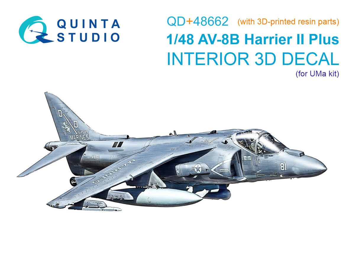 1:48 AV-8 B Harrier II Plus - 3D-Printed & Coloured Interior with 3D-Printed Resin Parts (for UMa Kits)