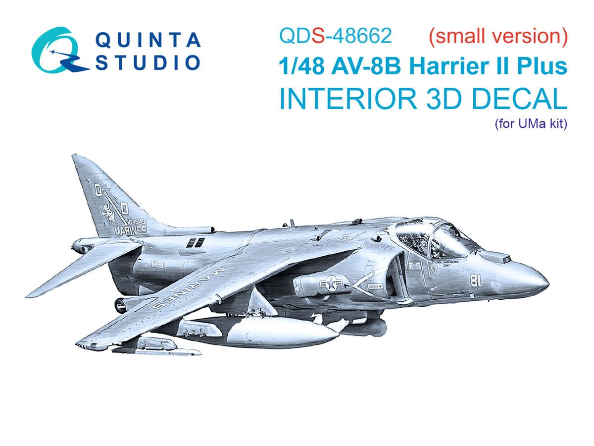 1:48 AV-8B Harrier II Plus - 3D-Printed & Coloured Interior Small Version (for UMa Kits)