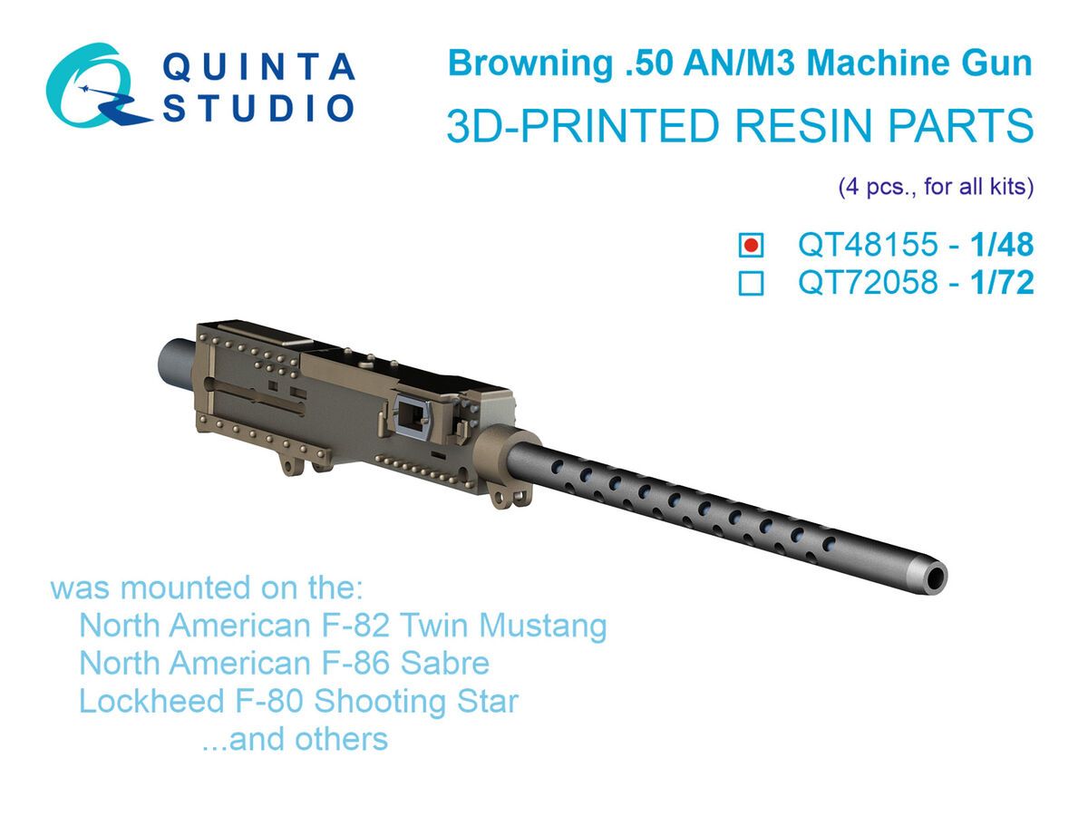 1:48 Browning .50 AN/M3 Machine Gun - 4 pcs (3D-Printed / for All Kits)