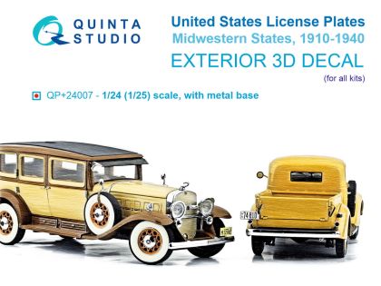1:24 Midwestern US License Plates 1910-1940 with Metal Base (for All Kits)