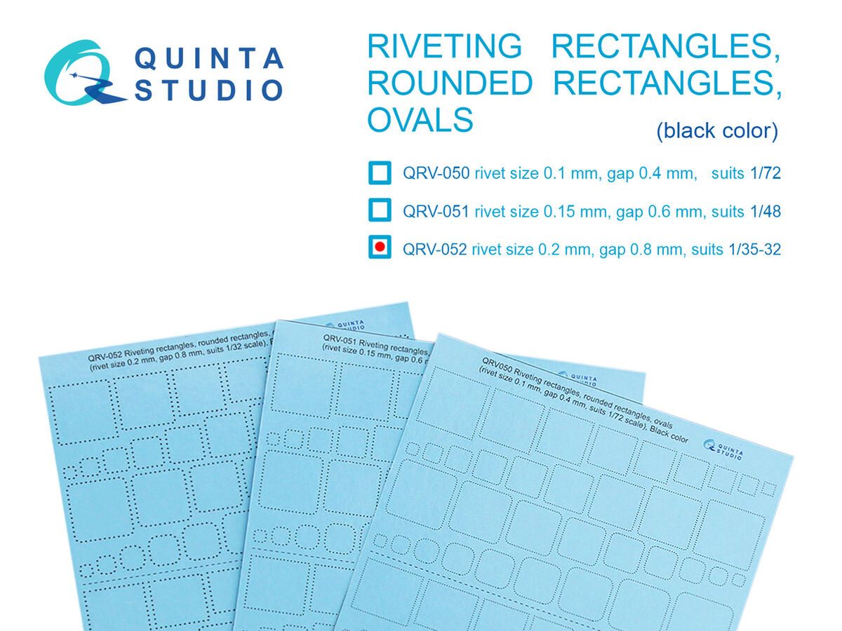 1:32 Riveting Rectangles, Rounded Rectangles and Ovals BLACK (Size 0.2 mm / Gap 0.8 mm)