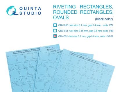 1:32 Riveting Rectangles, Rounded Rectangles and Ovals BLACK (Size 0.2 mm / Gap 0.8 mm)