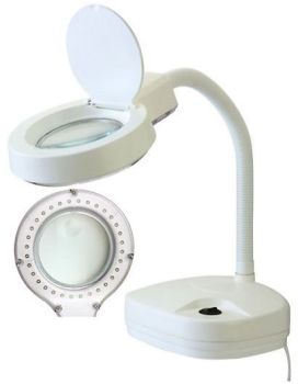 Stolní lupa s osvětlením LED, krk, 3/8D, kulatá, bílá