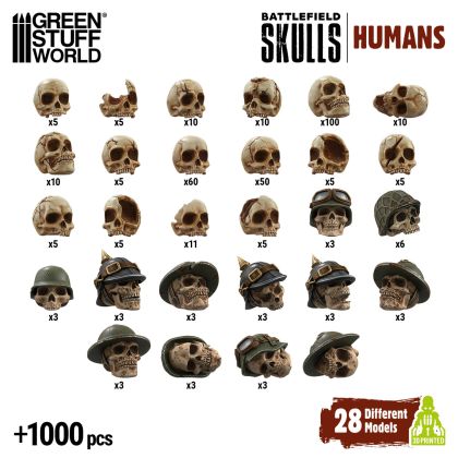 1000x Battlefield Resin Skulls 1:48-1:35