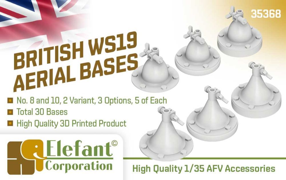 1:35 British WS19 aerial bases. No. 8 and 10, 2 variant, 3 options, 5 psc. each, total 30 bases
