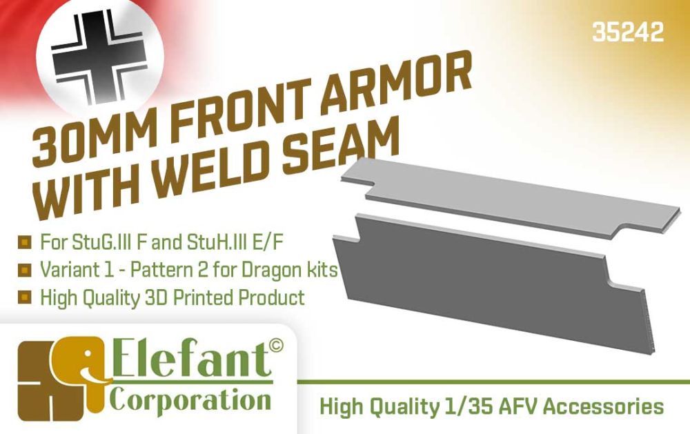 1:35 30mm front armor with weld seam for Stug.III F and StuH.III E/F, variant 1, pattern 2, Dragon kits