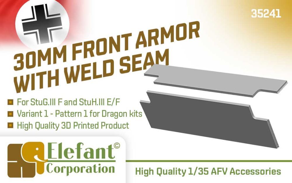 1:35 30mm front armor with weld seam for Stug.III F and StuH.III E/F, variant 1, pattern 1, Dragon kits