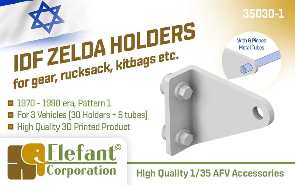 1:35 IDF Zelda holders for gear, rucksack, kitbags etc., pattern 1, 1970 - 1990 era, for 3 vehicles