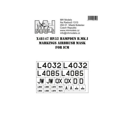 1:48 HP.52 Hampden B.Mk.I Markings airbrush mask /ICM