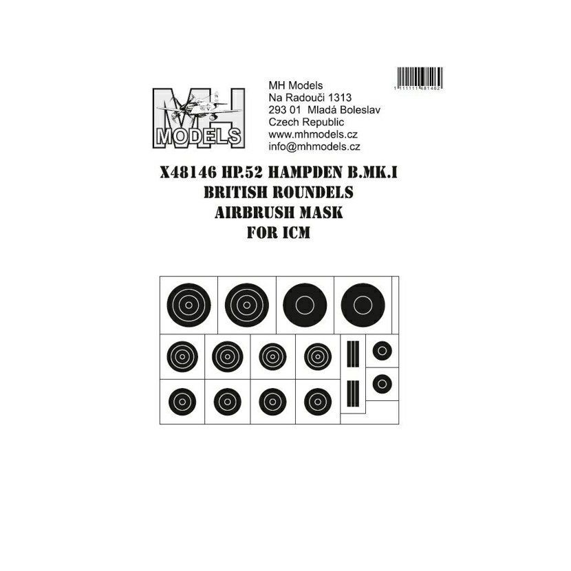 1:48 HP.52 Hampden B.Mk.I British roundels airbrush mask /ICM