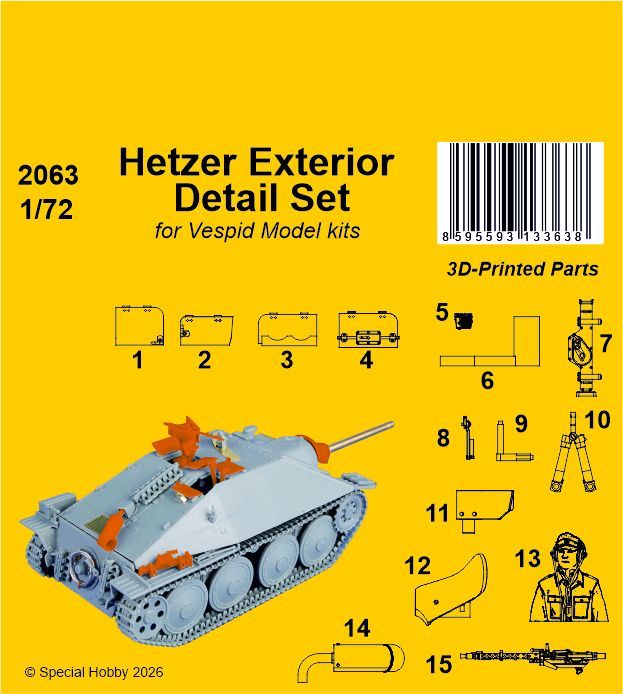 1:72 Hetzer Exterior Detail Set for Vespid Model kits