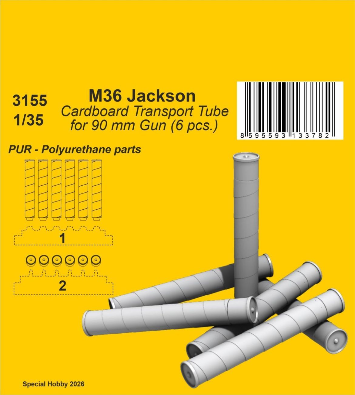 1:35 M36 Jackson Cardboard Transport Tube for 90 mm Gun (6 pcs.)