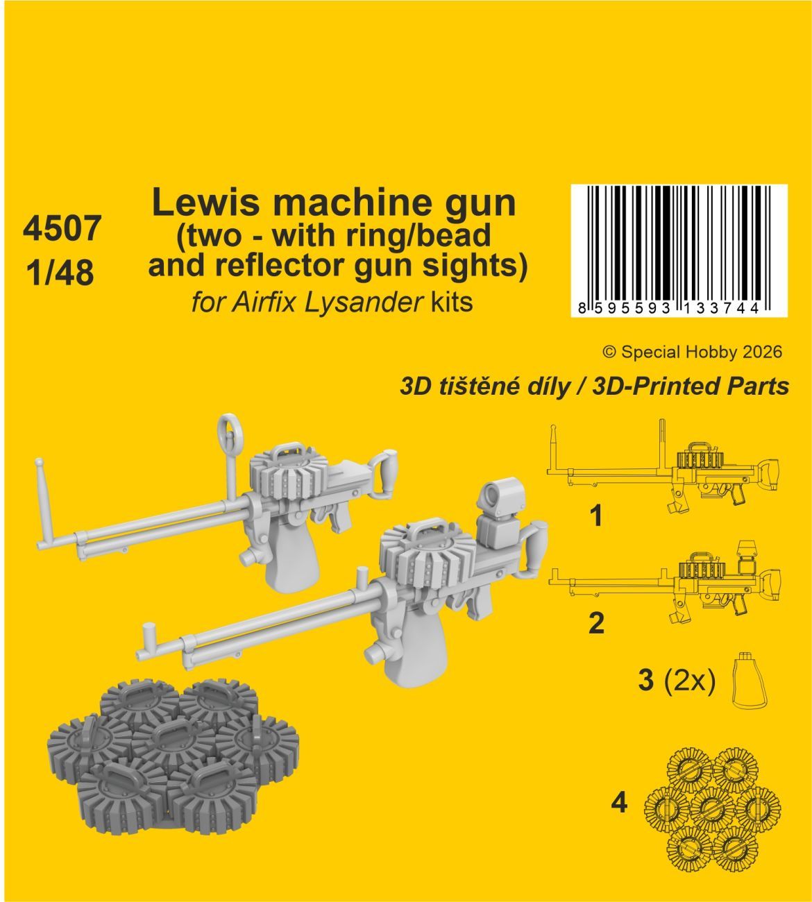 1:48 Lewis machine gun (two - with ring/bead and reflector gun sights), Lysander / for Airfix kit