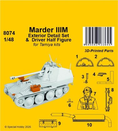 1:48 Marder IIIM Exterior Detail Set & Driver Half Figure for Tamiya kits