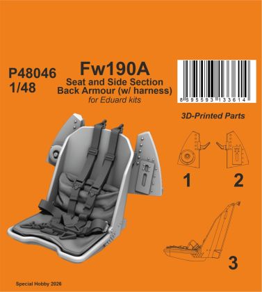 1:48 Fw190A Seat and Side Section Back Armour (w/ harness) for Eduard kits