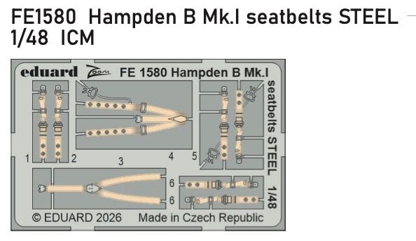 1:48 Handley Page Hampden B Mk.I - Steel Seat Belts for ICM