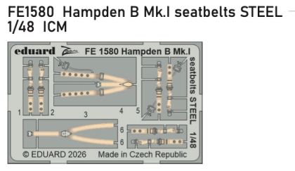 1:48 Handley Page Hampden B Mk.I - Steel Seat Belts for ICM