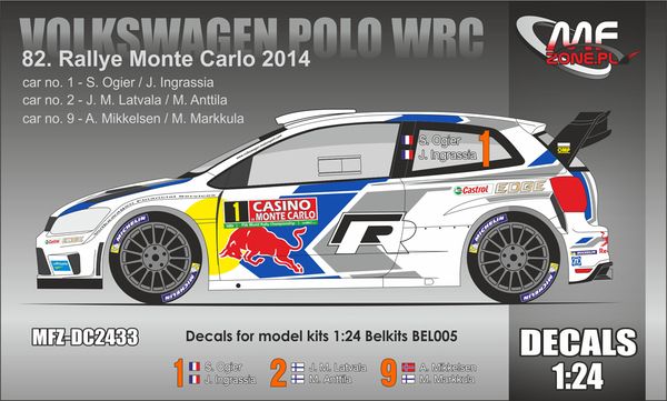 1:24 Volkswagen Polo WRC 82nd Rallye Monte Carlo 2014 Decal for Belkits BEL-005
