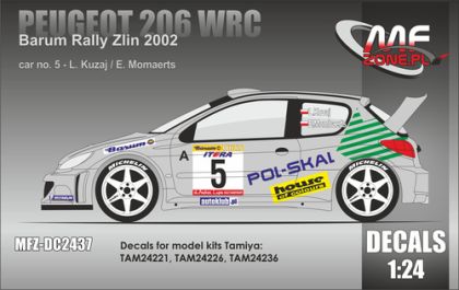1:24 Peugeot 206 WRC Kuzaj Decal - Barum Rally Zlin 2002 for Tamiya #24221/24226/24236