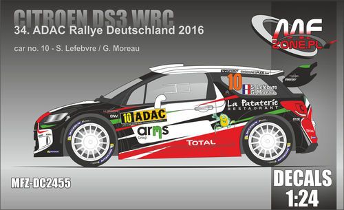 1:24 Citroen DS3 WRC Lefebvre 34th ADAC Rally Deutschland 2016 Decal for Heller