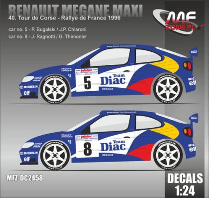 1:24 Renault Megane Maxi Bugalski, Ragnotti - Tour de Corse 1996 Decal