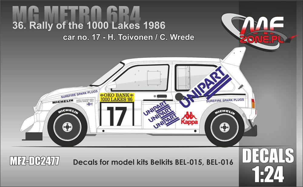 1:24 MG Metro 6R4 - 36th Rally of the 1000 Lakes 1986 Decal for BELKITS