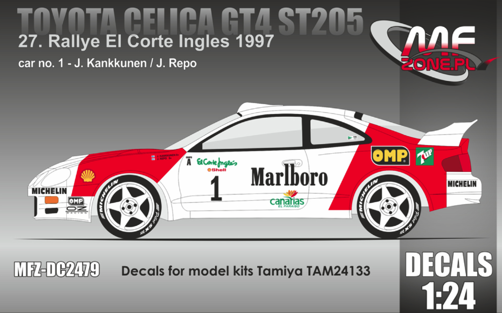 1:24 Toyota Celica GT4 ST205 J. Kankkunen 1997 Decal for Tamiya