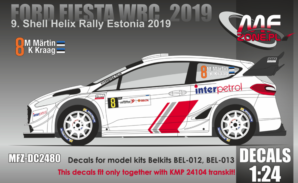 1:24 Ford Fiesta WRC 2019 M. Martin9th Shell Helix Rally Estonia 19 Decal for BELKITS