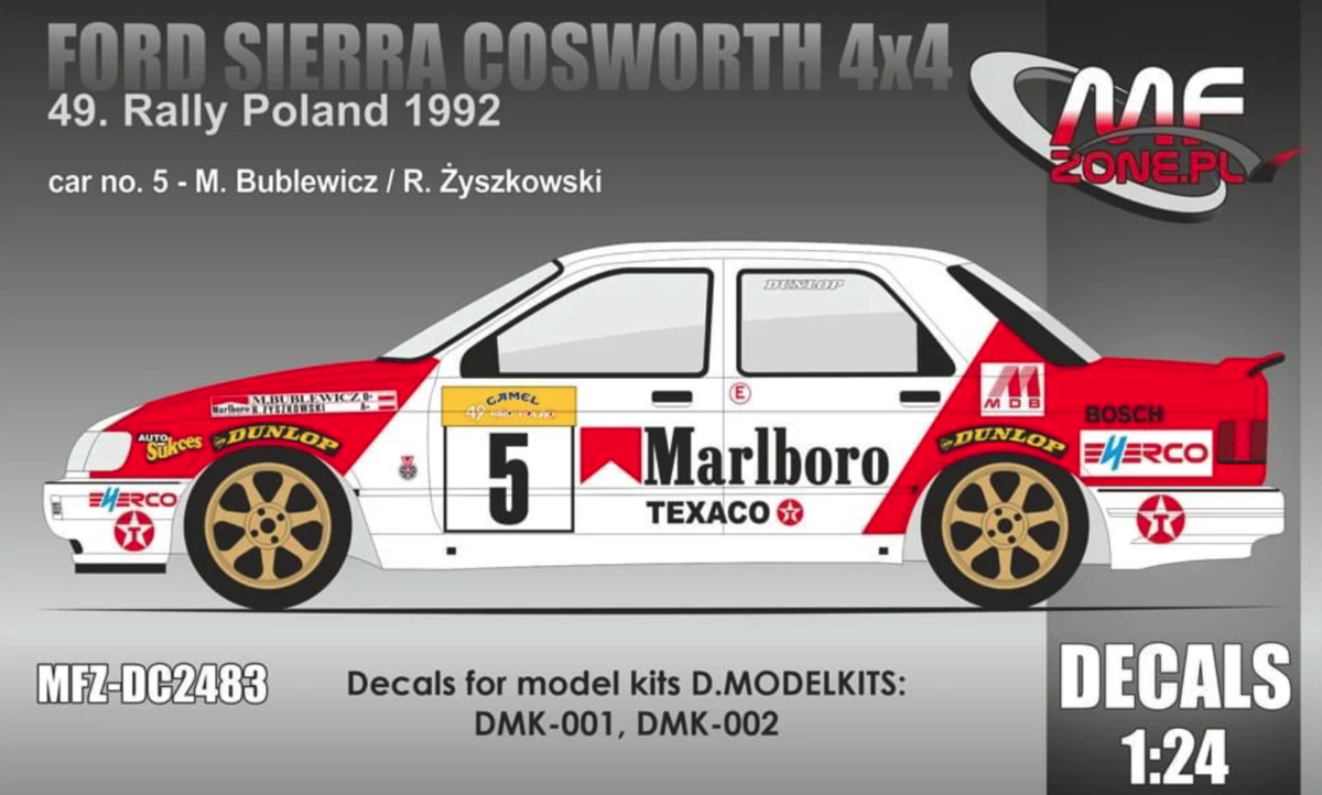 1:24 Ford Sierra Cosworth 4x4 M. Bublewicz - 49th Rally Poland 92 Decal for D.Model