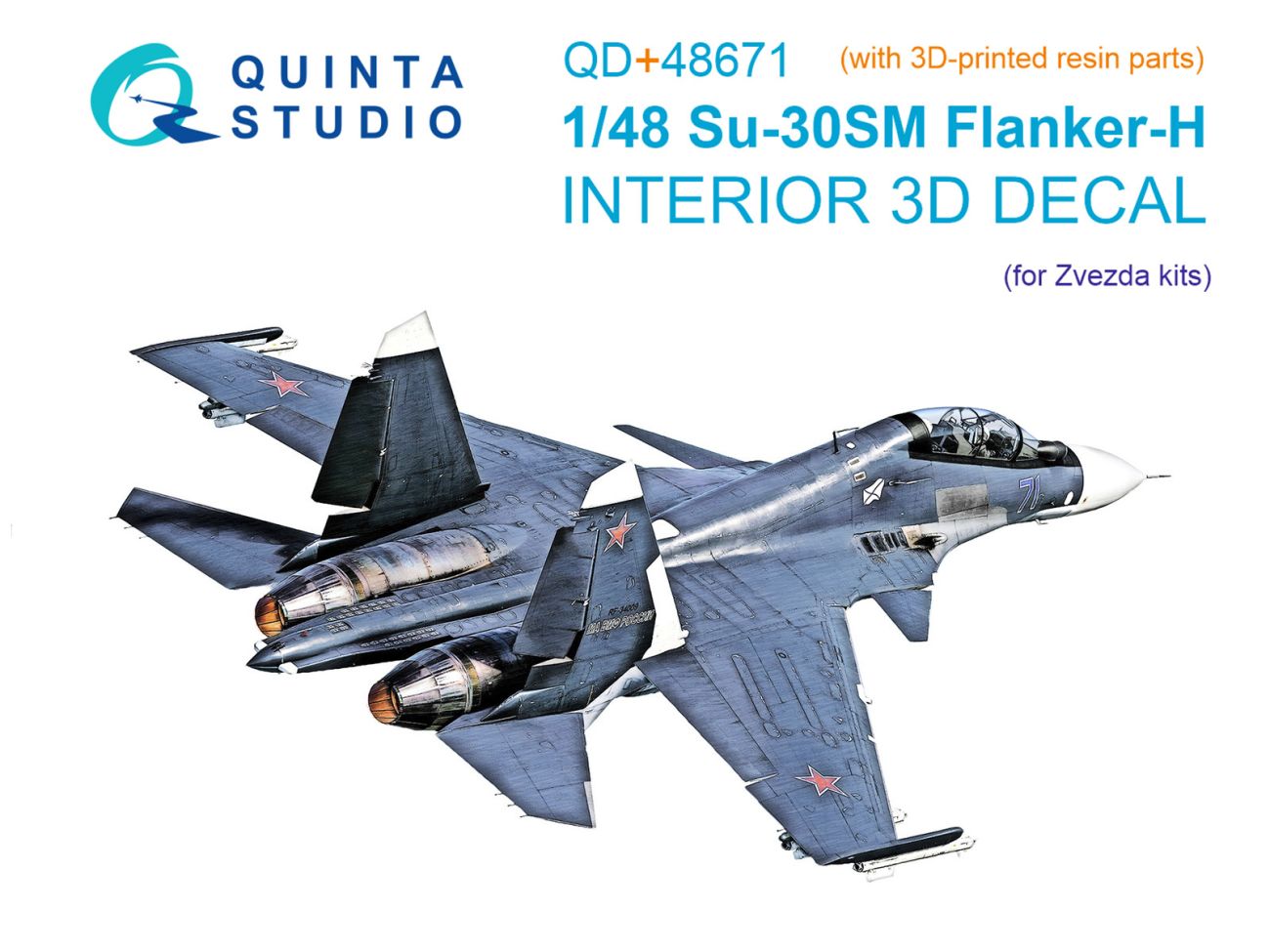 1:48 Su-30SM 3D-Printed & coloured Interior on decal paper (Zvezda) (with 3D-printed resin parts)